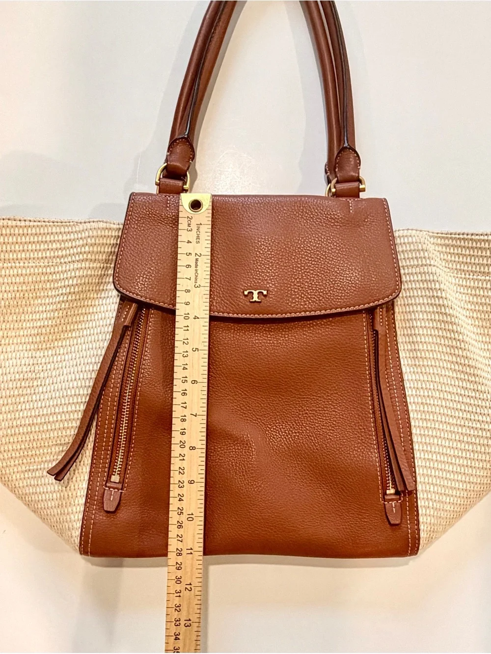 Tory Burch Half-Moon Straw & Leather Coastal Satchel Tote Bag - Tan/Cream